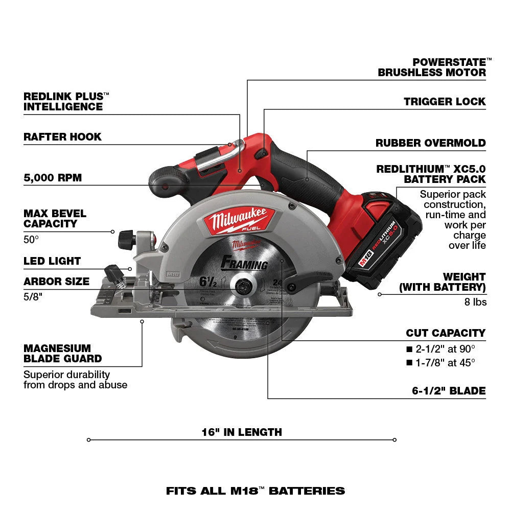 Milwaukee M18 FUEL 18V Brushless Cordless 7-Tool Combo Kit With Two 5.0 Ah Batteries