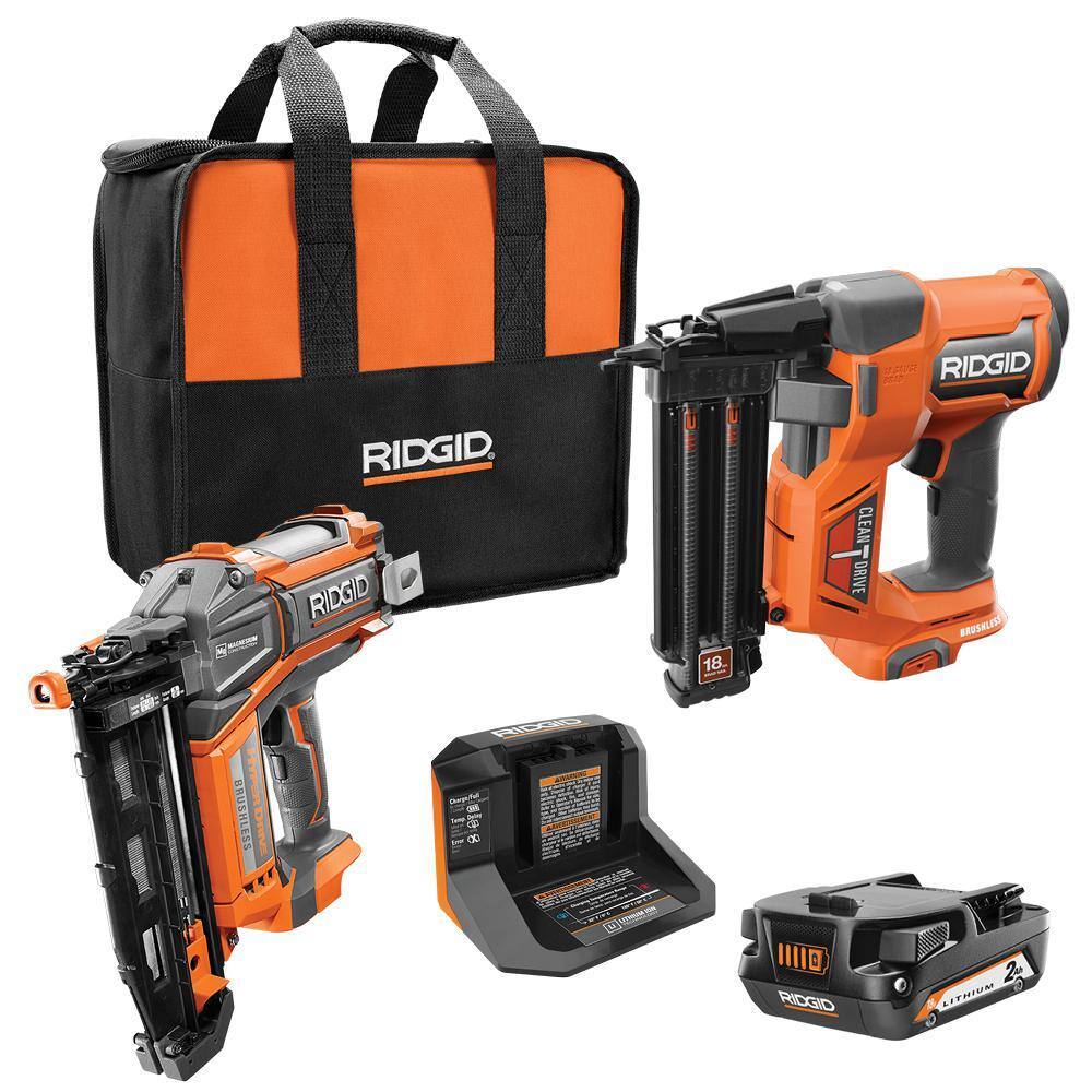 18V Brushless Cordless Brad And Finish Nailer Combo Kit With Battery And Charger
