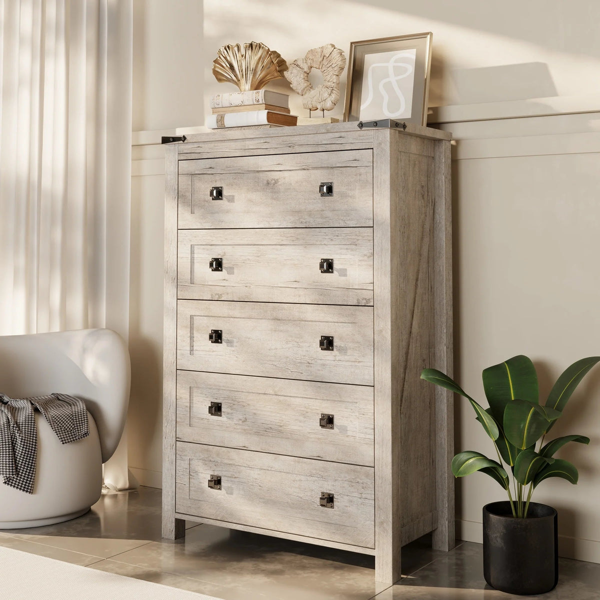 Farmhouse Engineered Wood 5-Drawer Dresser, 15.75in D x 31.25in W x 48in H