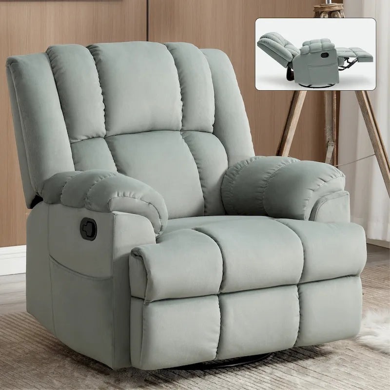 Lazy Boy Oversized Fabric Swivel Rocking Manual Recliner Chair, 37.8L*38.2W*41H, 155 Degrees