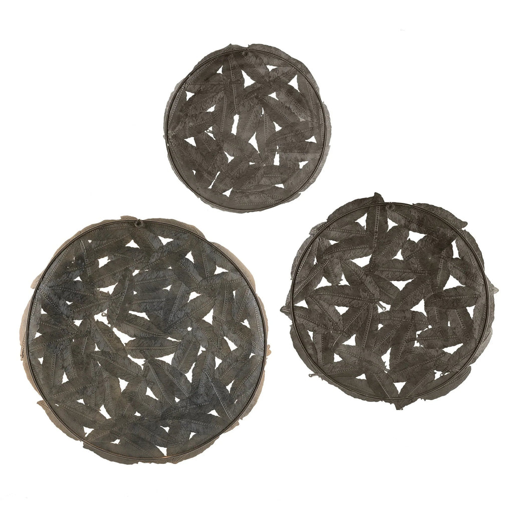 Textured Feather 3-Piece Metal Disc Wall Decor Set - 20in, 17.25in, 14.25in