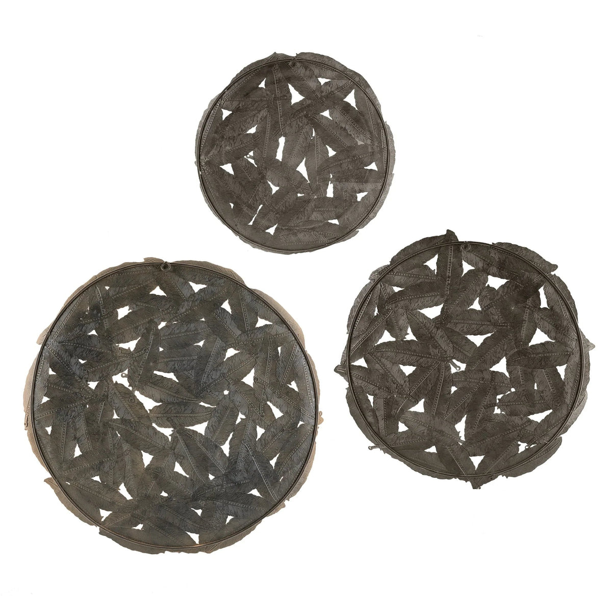 Textured Feather 3-Piece Metal Disc Wall Decor Set - 20in, 17.25in, 14.25in