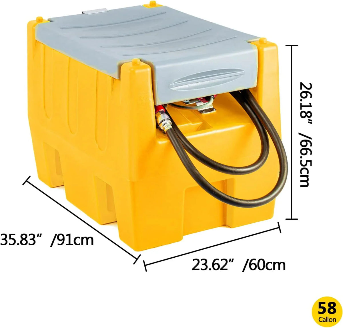 TECSPACE Portable Gasoline Tank, 58 Gallon, 12V Pump, 40 GPM, 4 Meters Hose, Yellow - VVSV