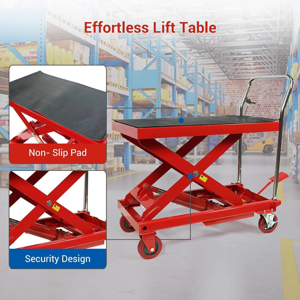 MERXENG Hydraulic Lift Table Cart, 660 lbs, 31 in Lift Height, Double Scissor, 4 Wheels