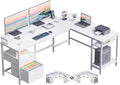 66 Inch Reversible L-Shaped Computer Gaming Desk With Power Outlet, File Drawer, 2 Monitor Stands, Rustic Brown