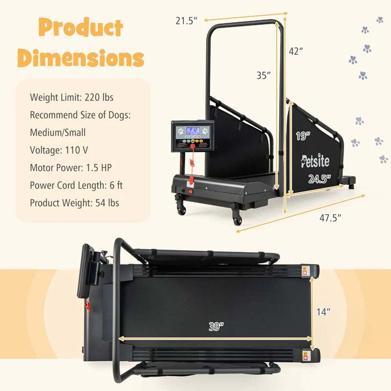 Dog Treadmill Pet Running Machine, 200 lbs Capacity, 1.4 inch LCD Screen - Black