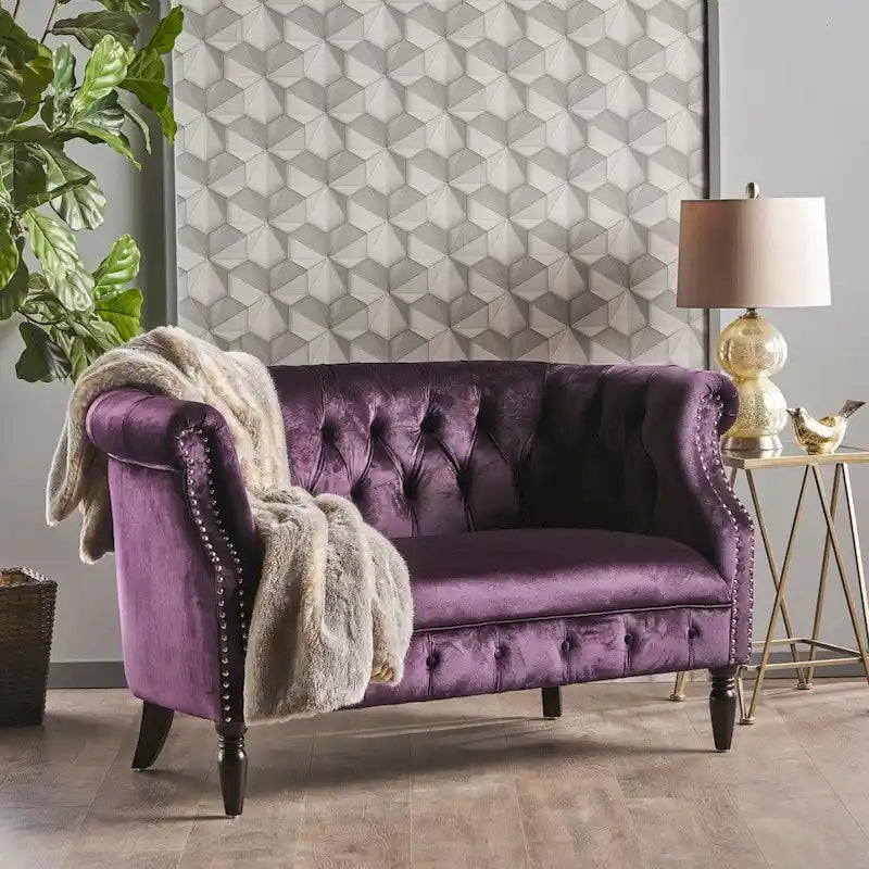 Christopher Knight Home Velvet Tufted Scroll Arm Loveseat, 30.75 x 51.5 x 30.5 Inches - Milani