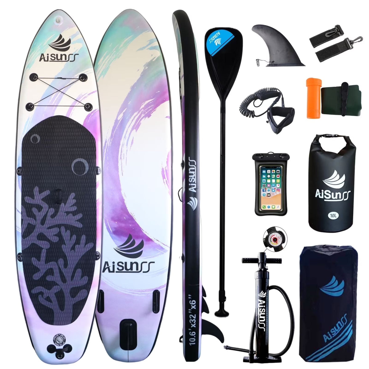 AISUNSS Inflatable Stand Up Paddle Board 11ft Fishing SUP With Accessories