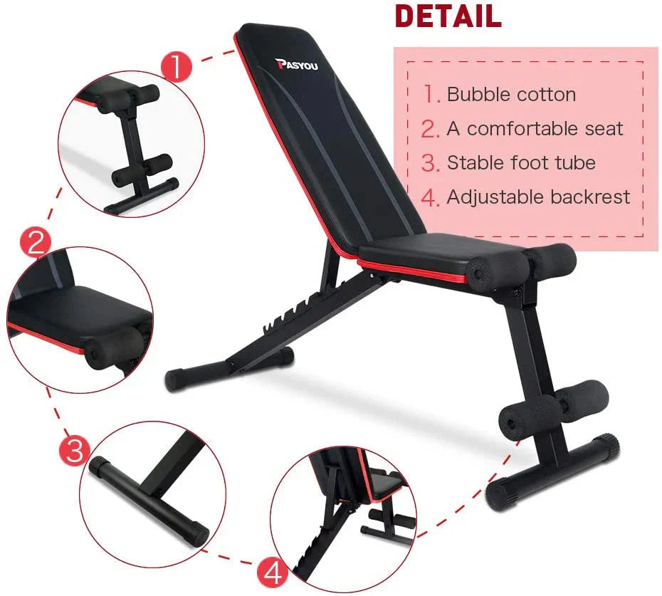 PASYOU Adjustable Weight Bench - 7 Back Positions, 500 lbs Capacity