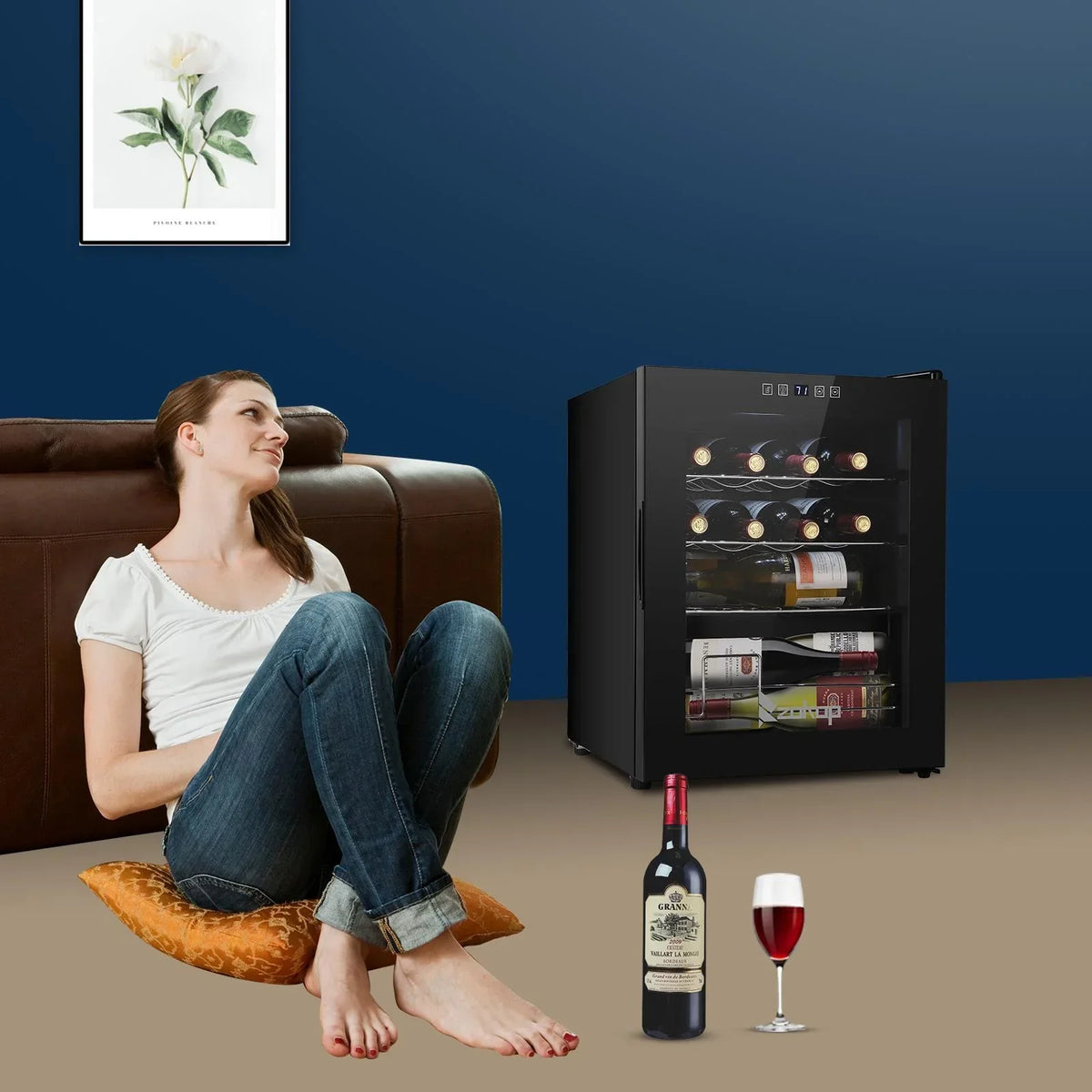 Zimtown 16 Bottle Compressor Wine Cooler Refrigerator, Black - Digital Temperature Control With Lock