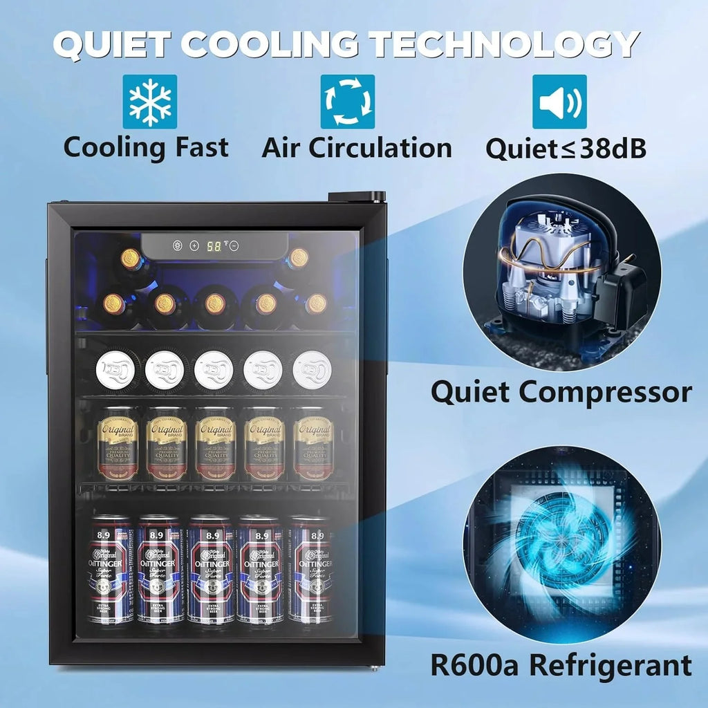 Electactic 3.2 Cu Ft 130 Can Beverage Refrigerator Cooler, Black, 19.29 x 17.32 x 30.79 inches - JC-90