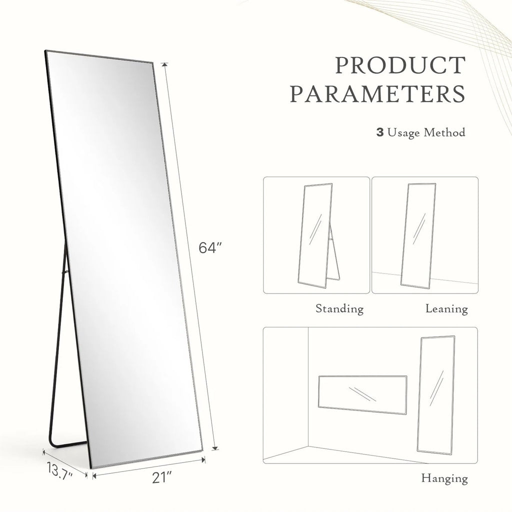 Full-Length Floor Mirror With Stand, Aluminum Alloy Frame - 71x30