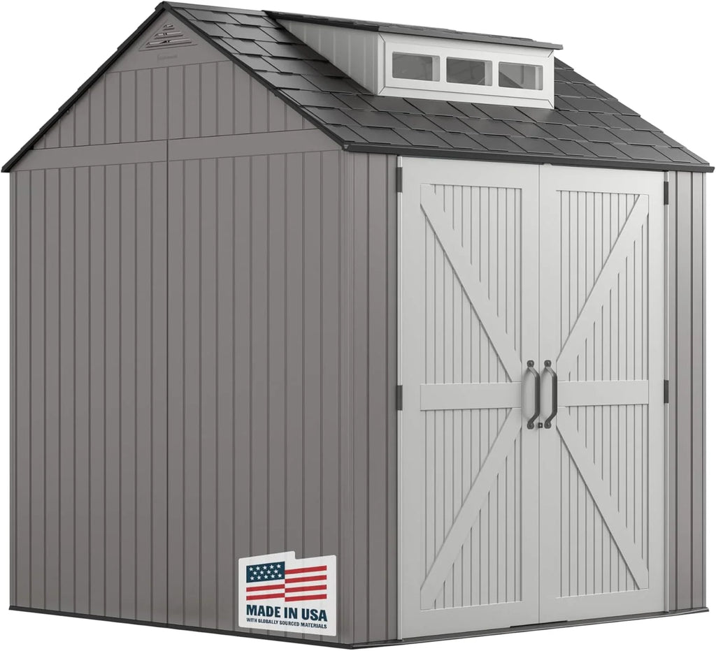 Rubbermaid Resin Outdoor Storage Shed With Floor, 7 x 7 Ft, Gray