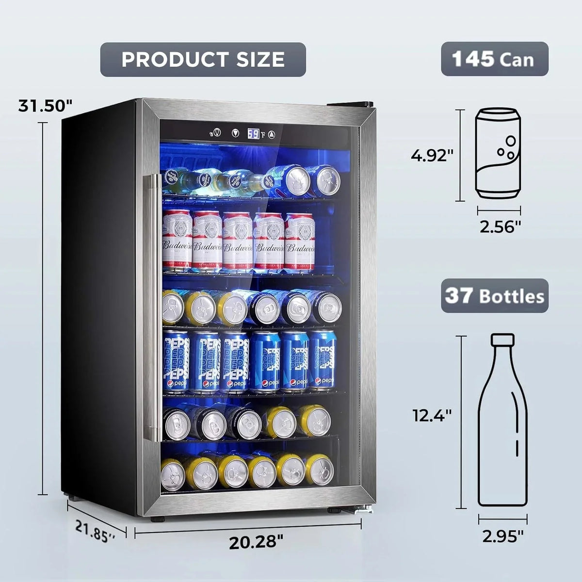 Electactic 3.2 Cu Ft 130 Can Beverage Refrigerator Cooler, Black, 19.29 x 17.32 x 30.79 inches - JC-90