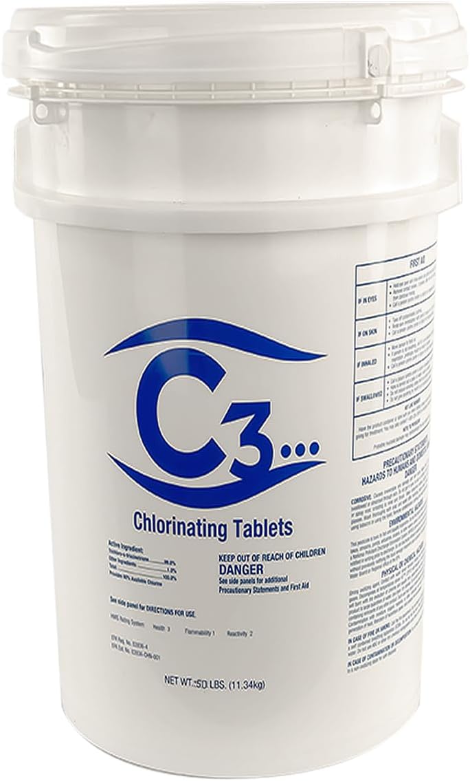 Rx Clear C3 3 in Stabilized Chlorine Tablets, Individually Wrapped, 50 Pounds - A204550