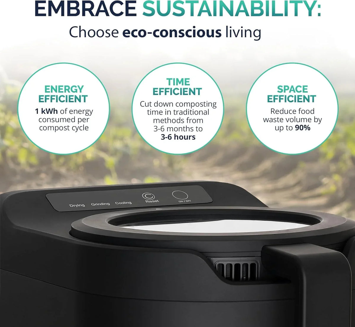 EcoChef Electric Kitchen Composter 2.5L - Odorless Countertop Bin With Clear-View Lid