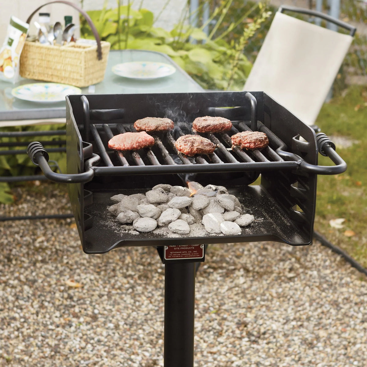 Pilot Rock Park Style Steel Outdoor Charcoal Grill With Post, Black - 16 x 16 x 34.19 in