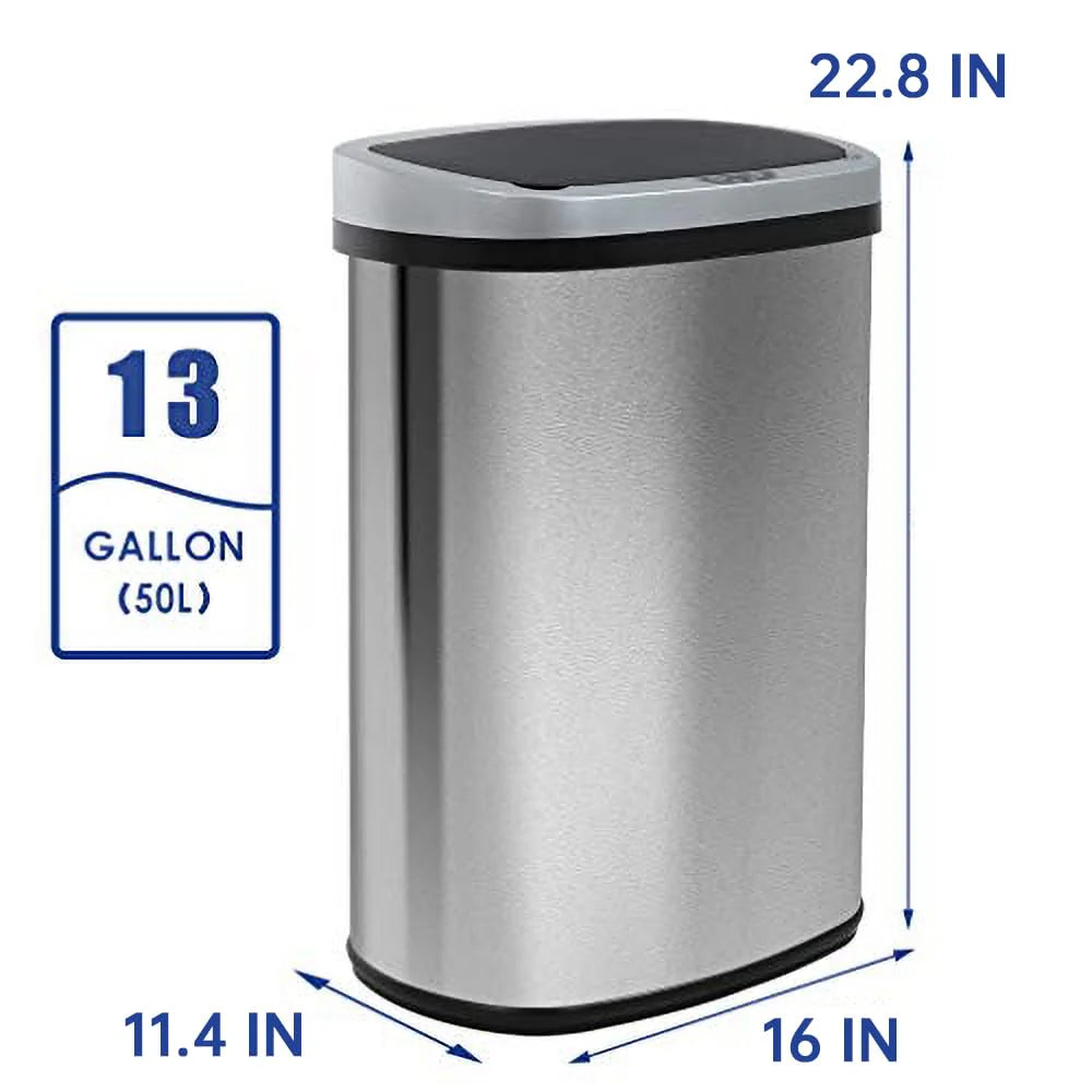 13 Gallon Automatic Touchless Motion Sensor Kitchen Trash Can With Lid