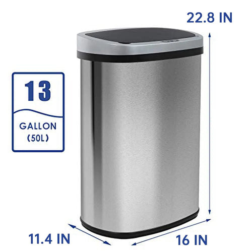 13 Gallon Automatic Touchless Motion Sensor Kitchen Trash Can With Lid