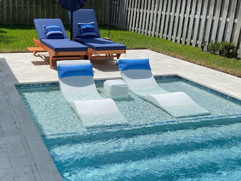 Aqua Chairs In-Pool Chaise Lounger, Classic White, 2-Pack, 66in D x 22in W x 24in H - Up To 9in Water Depth
