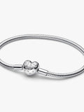 Pandora Sterling Silver Lab-grown Diamond Heart Clasp Snake Chain Bracelet