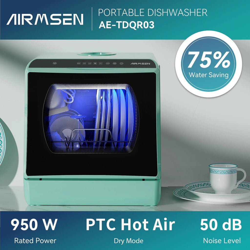 AIRMSEN Portable Countertop Dishwasher With 5L Built-In Water Tank And 5 Washing Programs - AE-TDQR03
