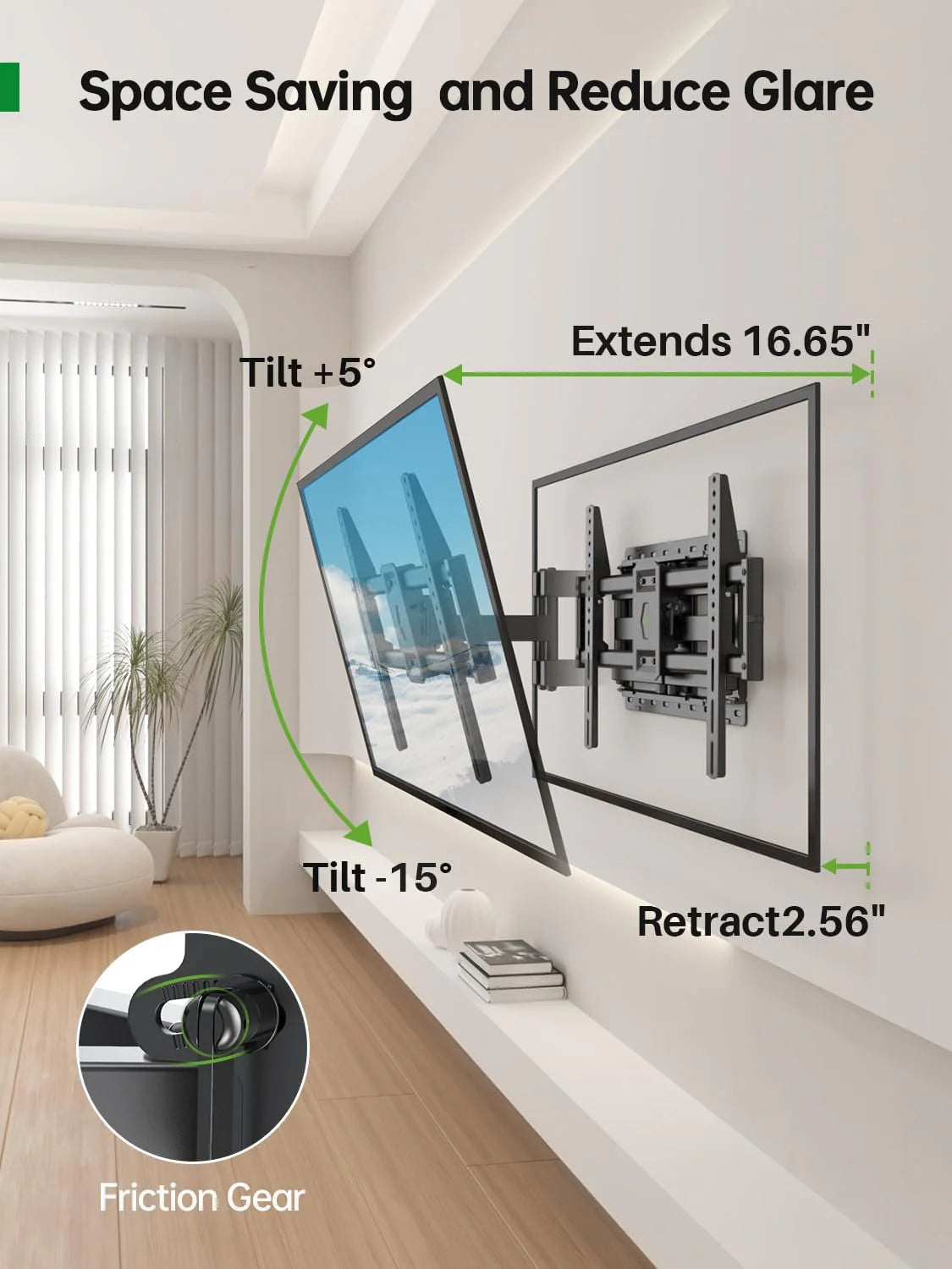 TV Wall Mount for Most 42-86 Inch Flat Screen TVs, 132 lbs - Full-Motion Swivel Tilt Bracket