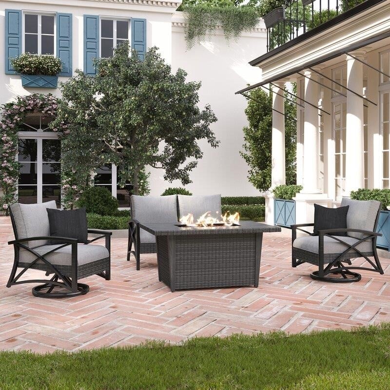 Martha Stewart Metal 4-Person Seating Group With Cushions And Propane Fire Pit - 15PKCR-LAK404-GR1GE