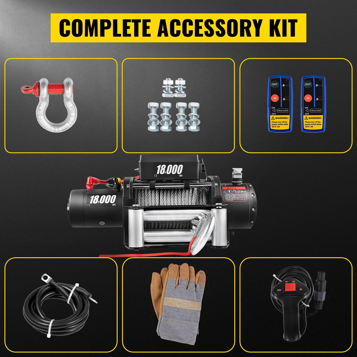 Electric Winch 18,000 lbs 12V Steel Cable