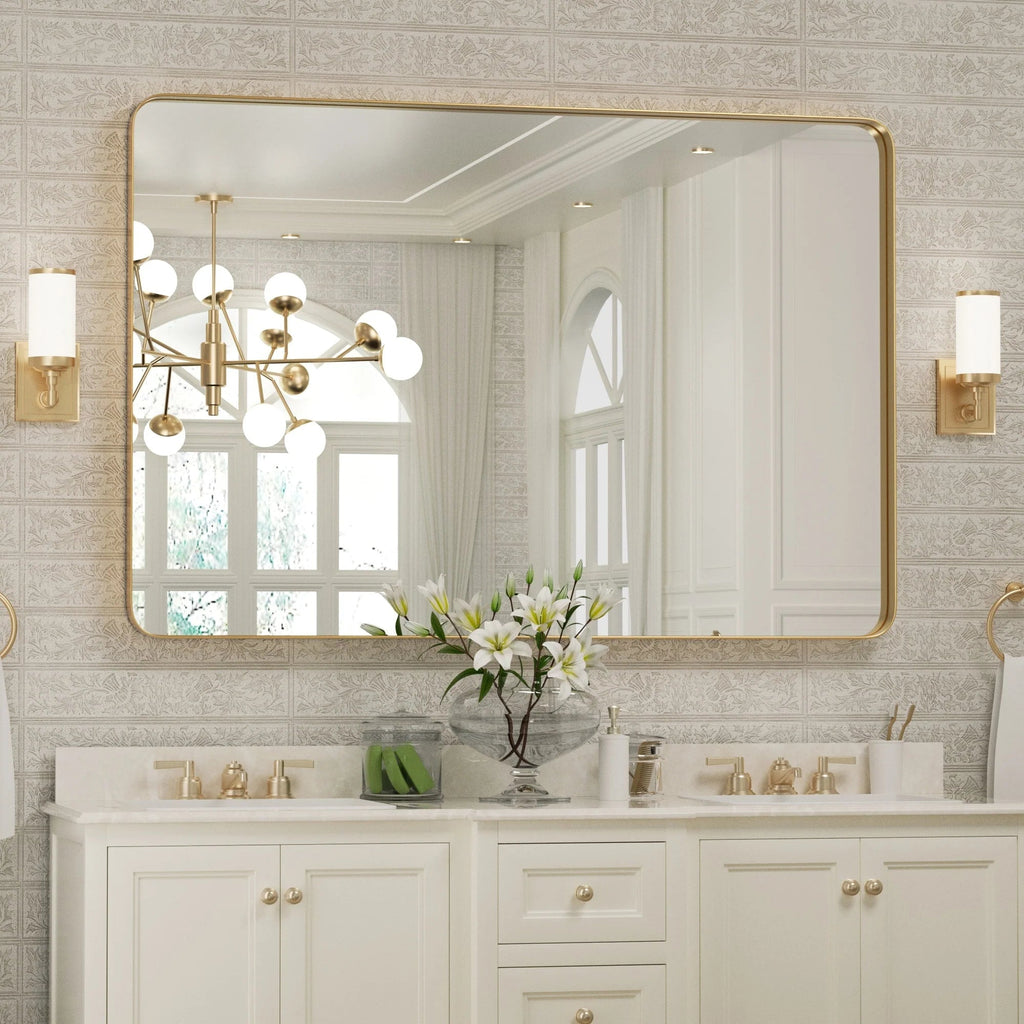 Framed Wall Vanity Mirror With Rounded Corners, 1 Piece