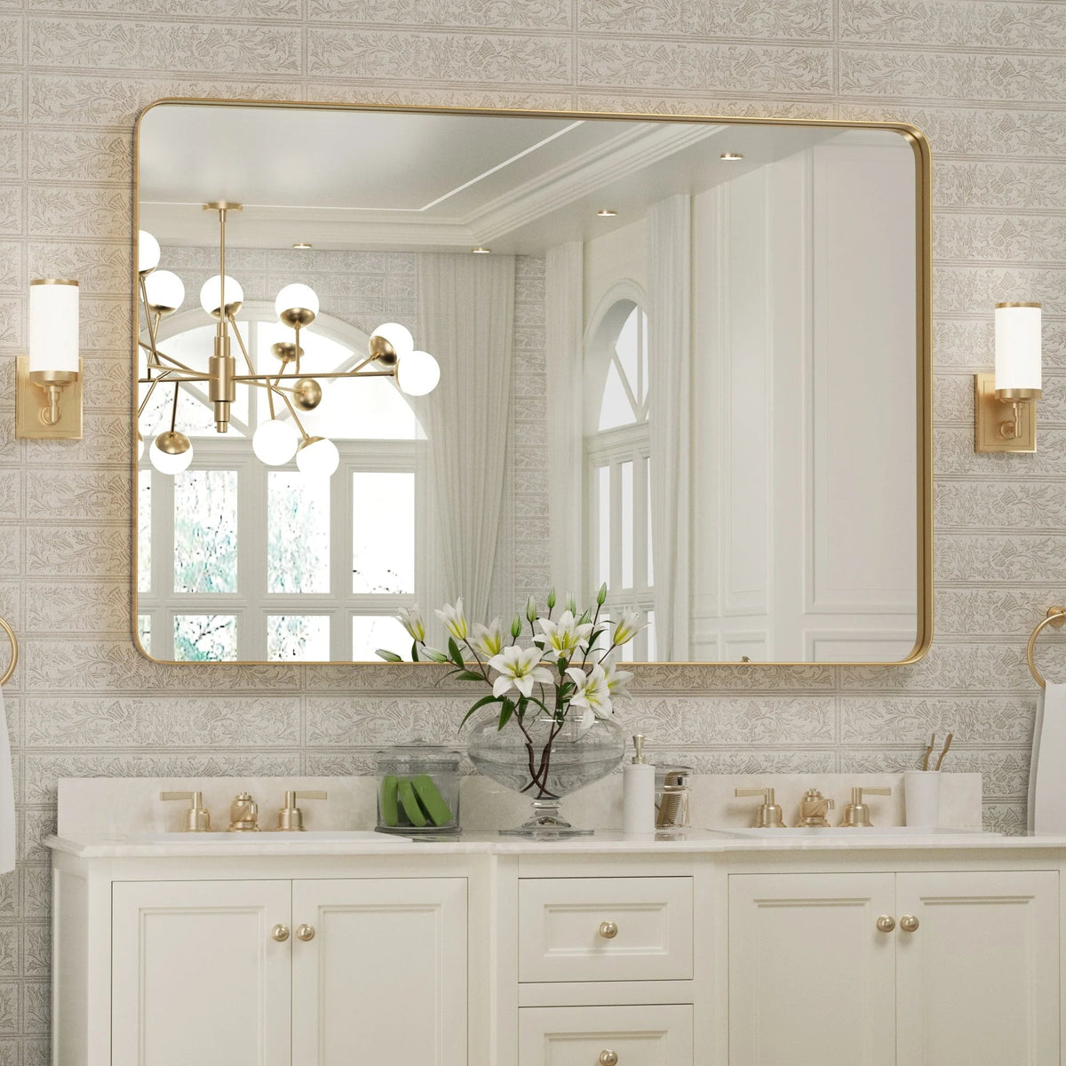 Framed Wall Vanity Mirror With Rounded Corners, 1 Piece