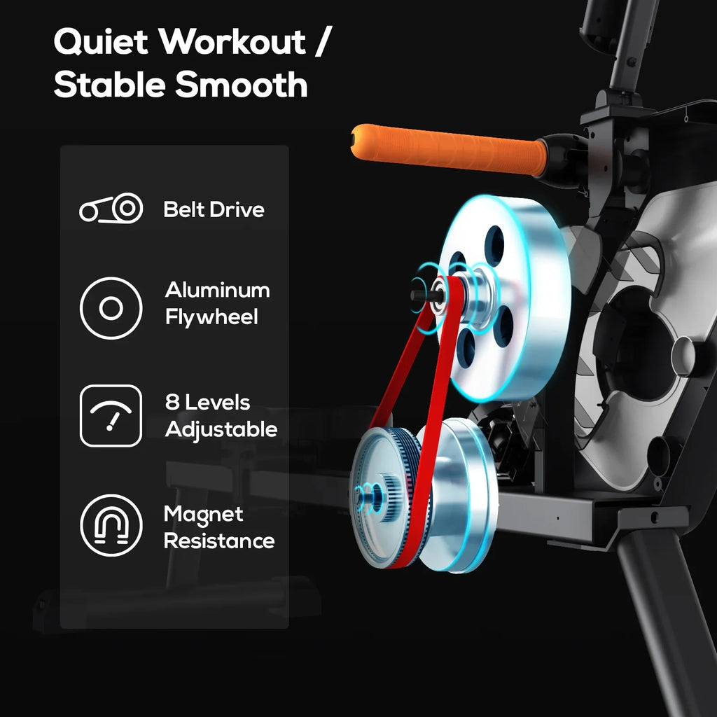 Pooboo Magnetic Rowing Machine, Foldable, 8-Level Resistance, 350lb Capacity