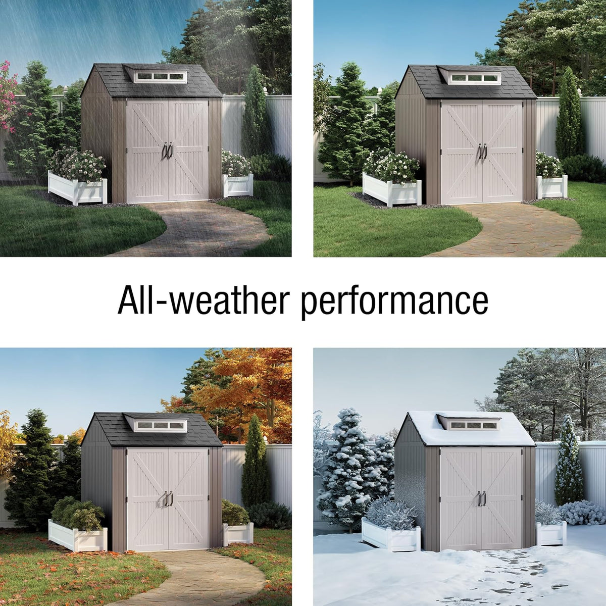 Rubbermaid Resin Outdoor Storage Shed With Floor, 7 x 7 Ft, Gray