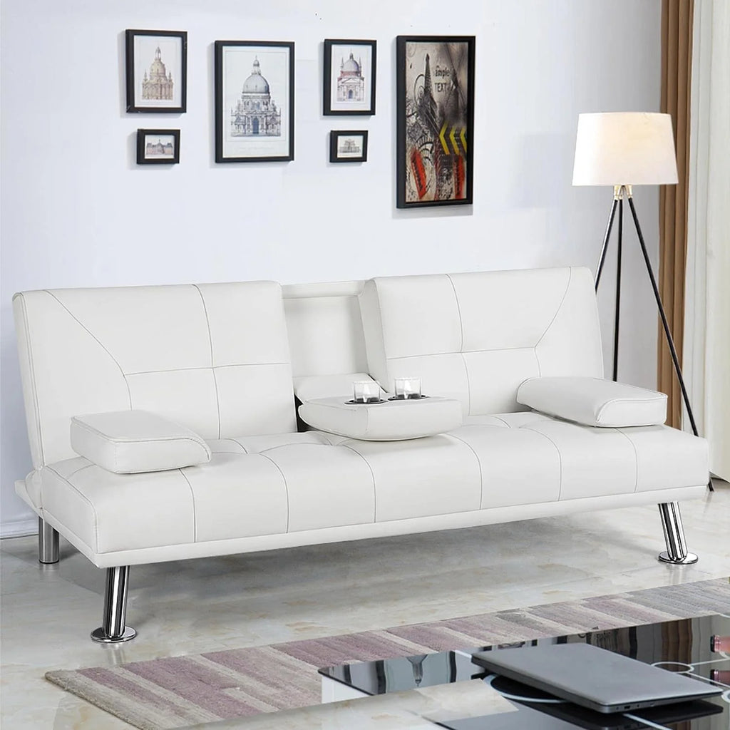 Yaheetech Convertible Faux Leather Sofa Bed, 3 Angles, 772lb Capacity, Black