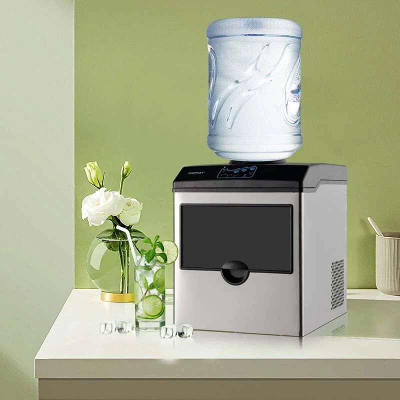 48 Lbs/24H 2-in-1 Stainless Steel Countertop Ice Maker With Chilled Water Dispenser And 5 Lbs Ice Storage Basket