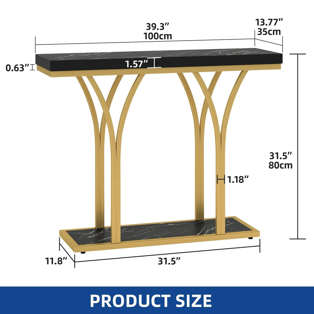Console Table With Faux Marble MDF Top And Gold Metal Frame