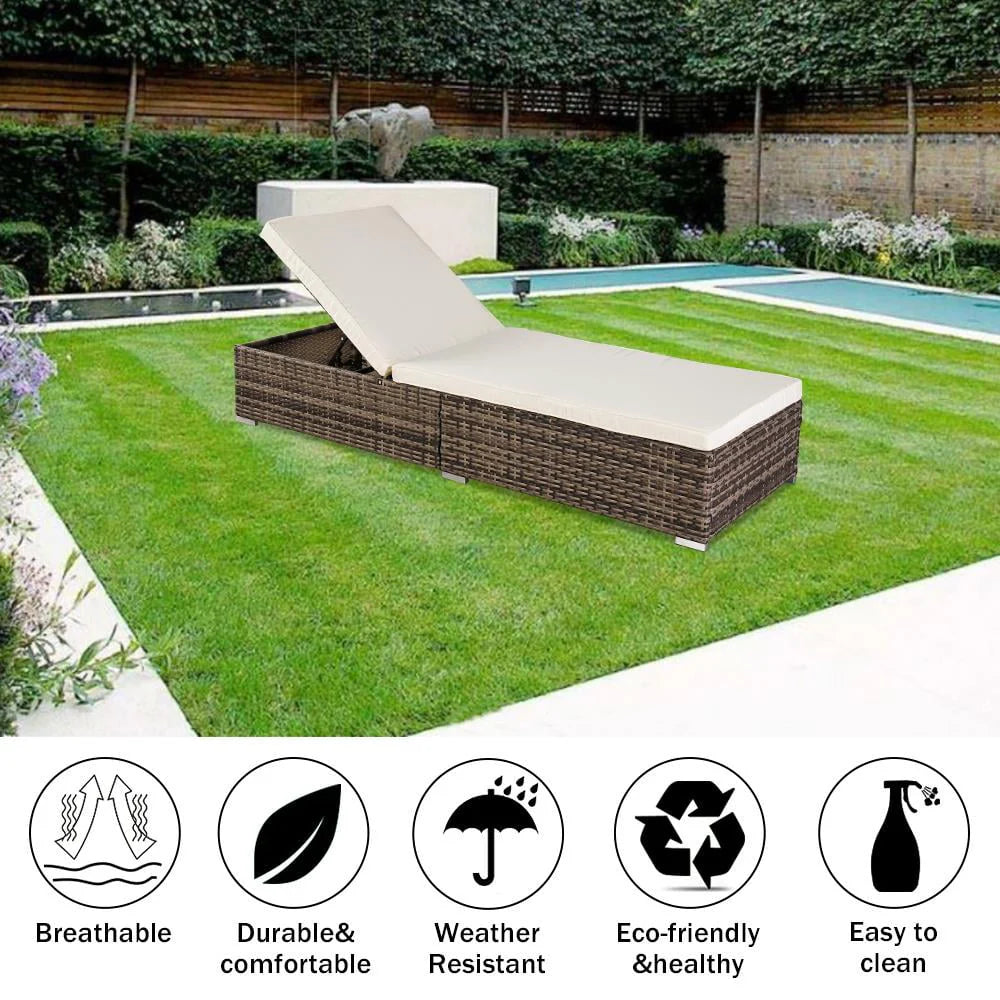 GoDecor Outdoor Rattan Chaise Lounge Chair, Gray