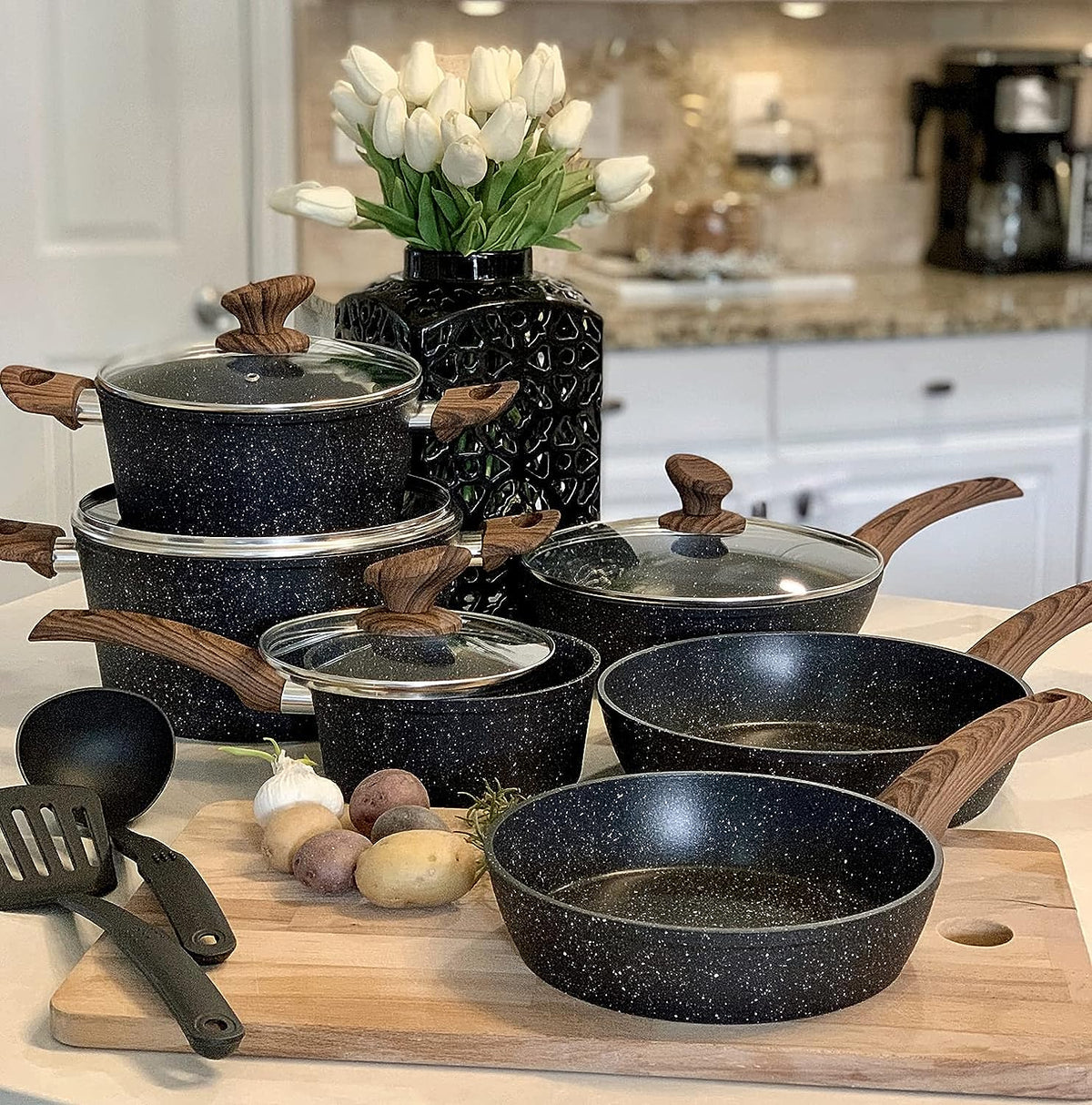 Kitchen Academy 12 Piece Green Granite Nonstick Induction Cookware Set - KA-CS01