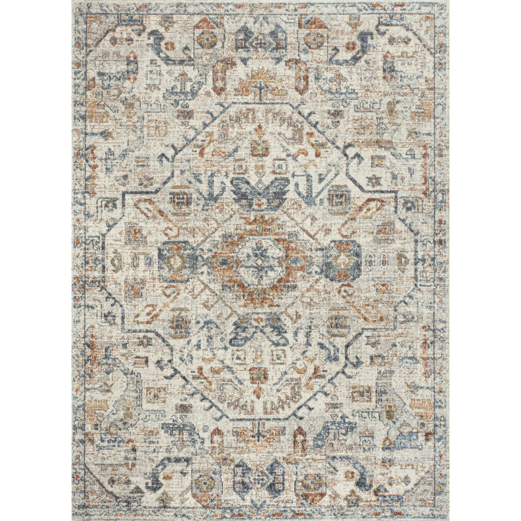 Bohemian Medallion Low-Pile Machine-Washable Area Rug, Cream And Terra
