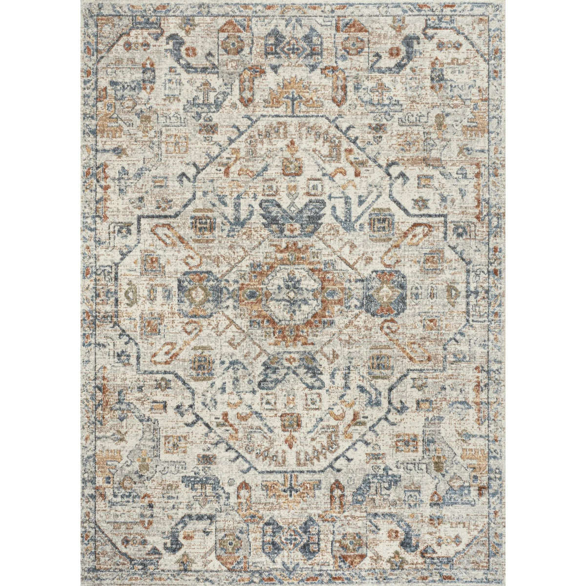 Bohemian Medallion Low-Pile Machine-Washable Area Rug, Cream And Terra