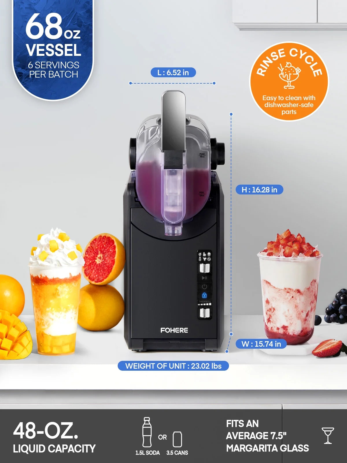FOHERE 5-in-1 Slushie Machine, 48 fl oz, Self-Cleaning - Frozen Drink Maker