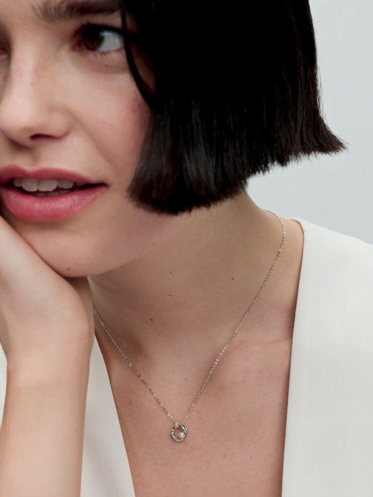 Organically Shaped Pavé Circle & Treated Freshwater Cultured Pearl Collier Necklace