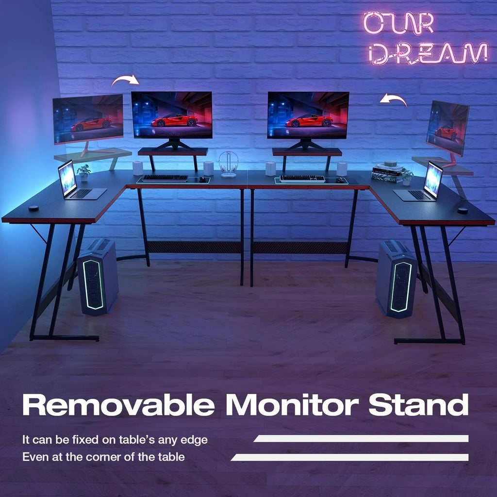 L-Shaped Gaming Computer Desk With Removable Monitor Stand, 51.3 in x 19.8 in x 29 in