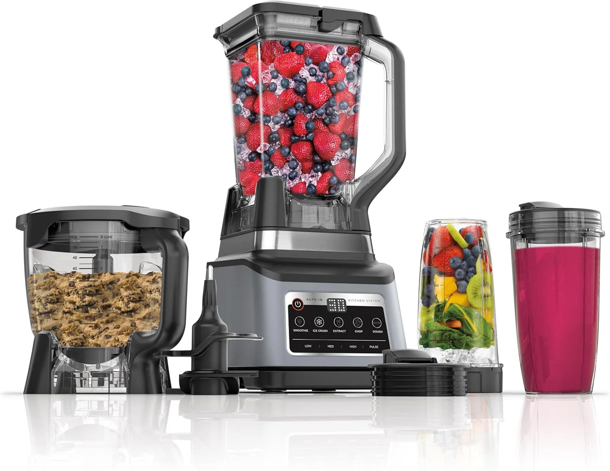 Professional Plus Kitchen System, 1400 WP, 72-oz Blender Pitcher, 64-oz Processor Bowl, 2 24-oz To-Go Cups - Grey
