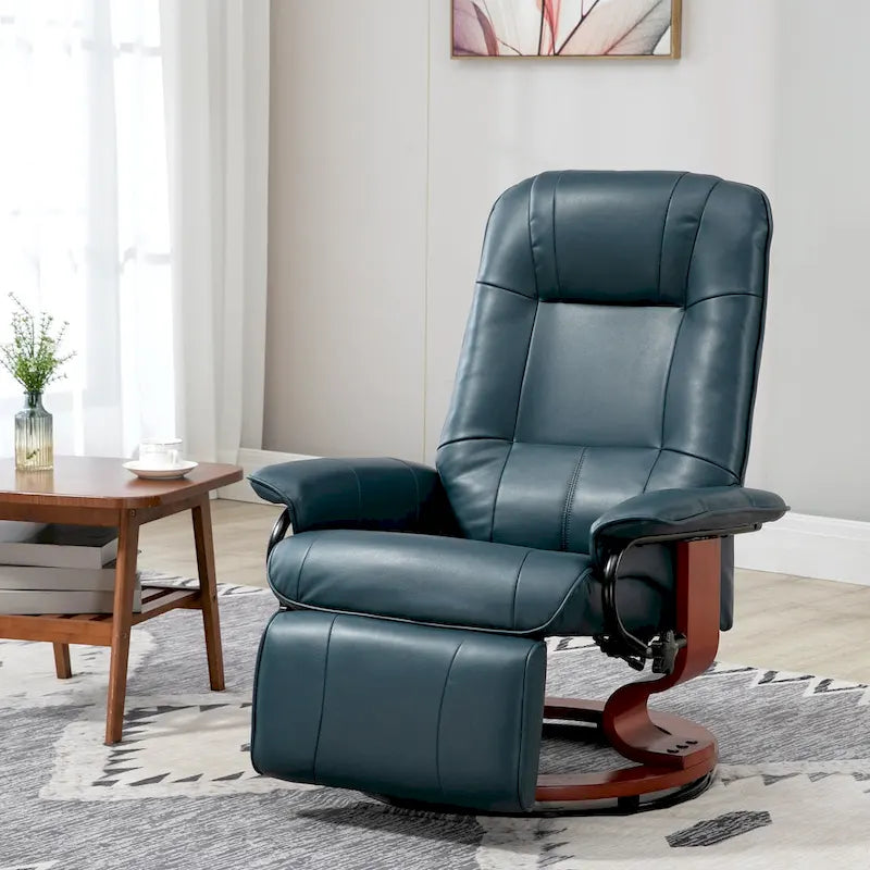 HomCom Faux Leather Manual Swivel Recliner Chair With Extendable Footrest