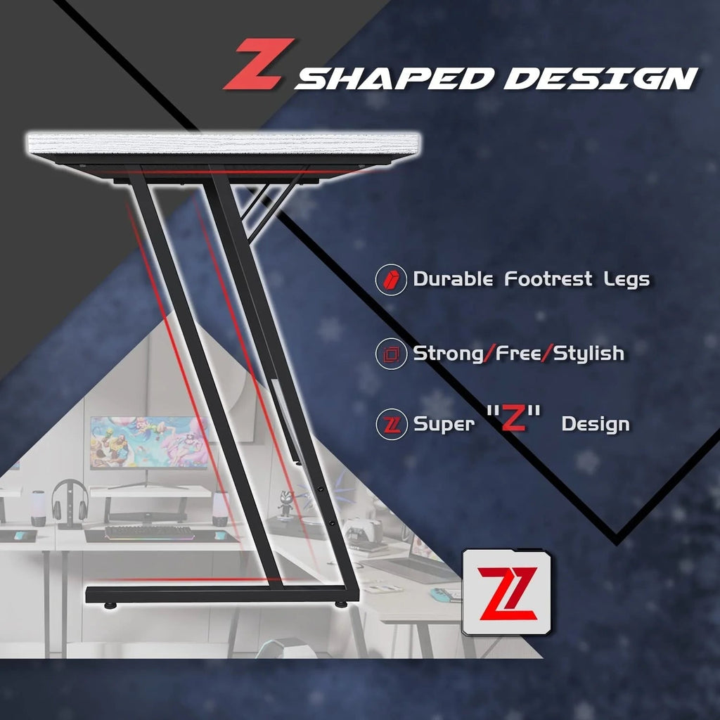 L-Shaped Gaming Computer Desk With Removable Monitor Stand, 51.3 in x 19.8 in x 29 in