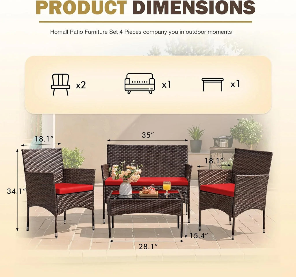 4-Piece Patio Rattan Wicker Furniture Set - T-LCRF834M18