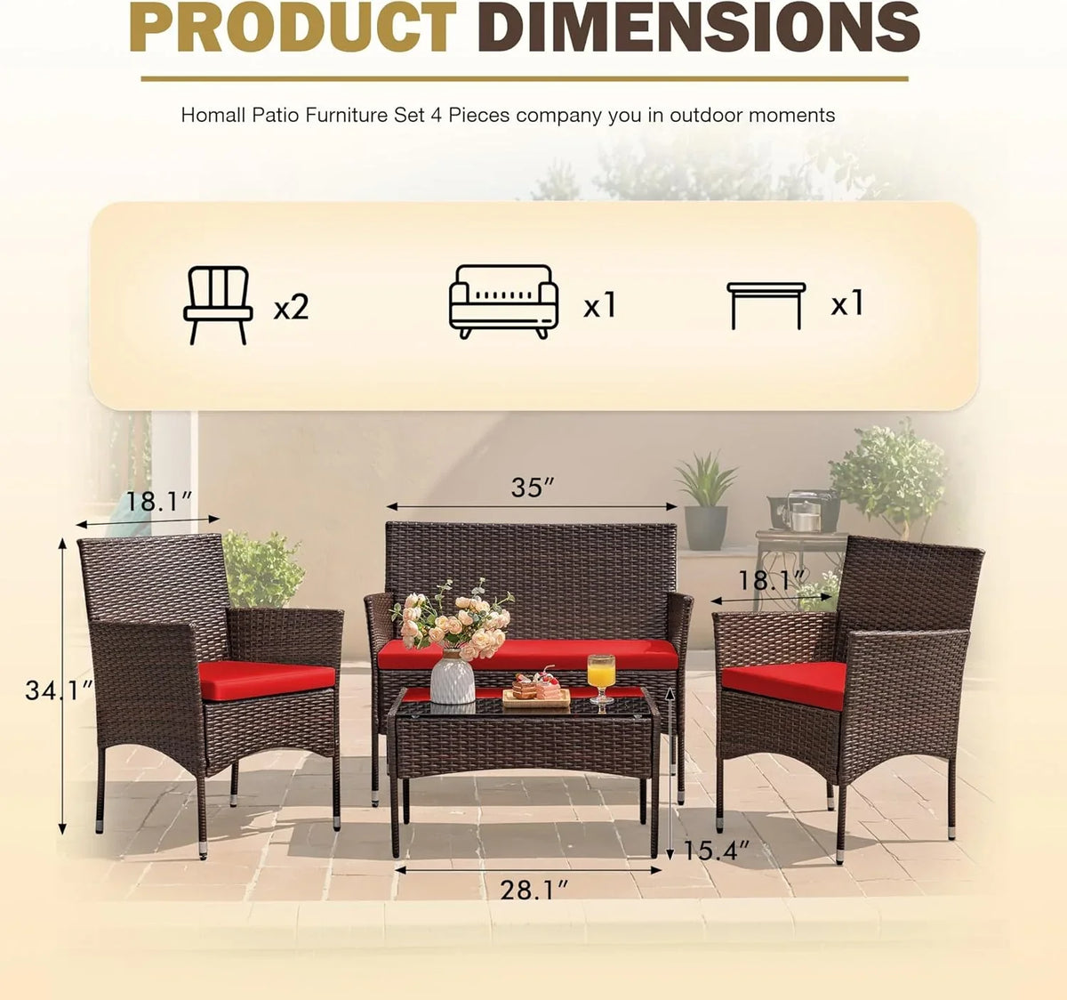 4-Piece Patio Rattan Wicker Furniture Set - T-LCRF834M18