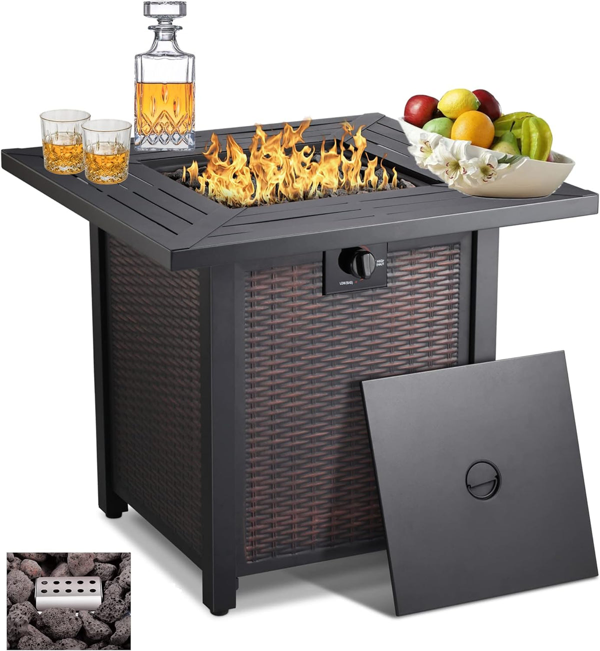 28-inch 50,000-watt Automatic Ignition Gas Fire Pit Table With 6.6-pound Stone Shelf - CSA-Certified