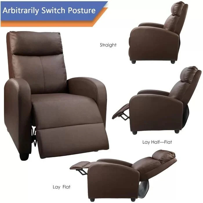 PU Leather Recliner Chair, 27.6 x 35.8 x 38.6 in, 3 Reclining Positions